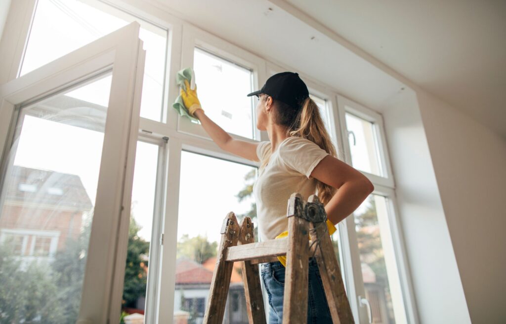 Cleaning windows inside a Leicester home