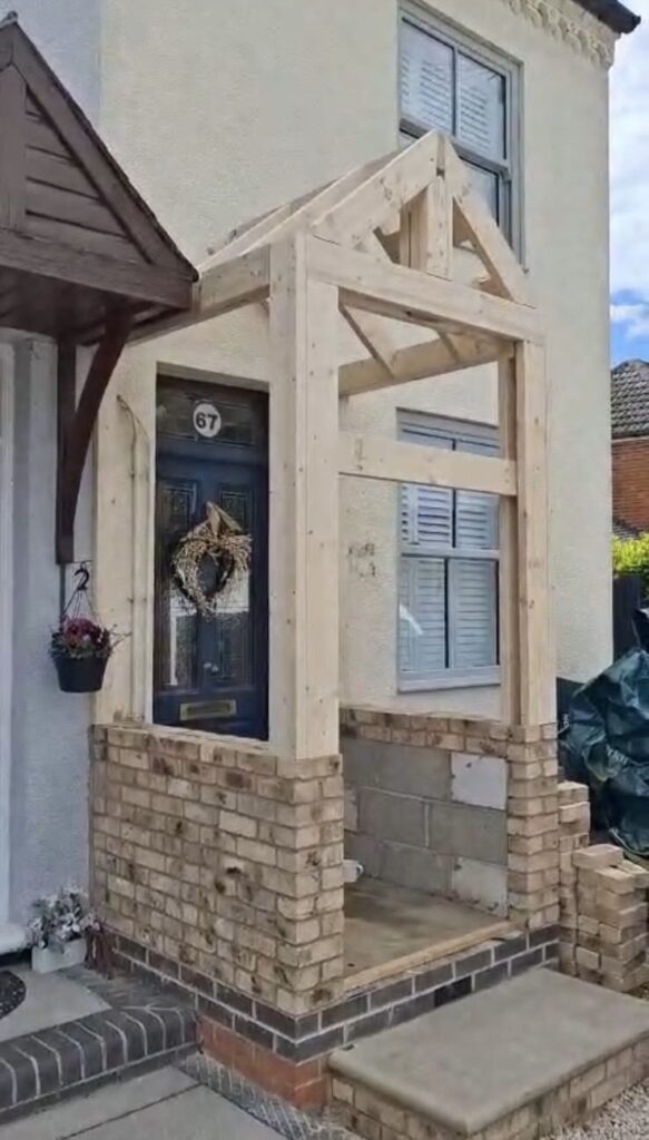 Frame of porch built