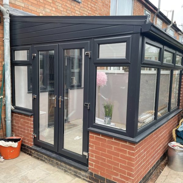 Anthracite grey double glazed conservatory installed in Leicester