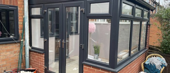 Anthracite grey double glazed conservatory installed in Leicester