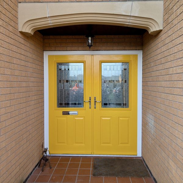 Front double composite doors in yellow