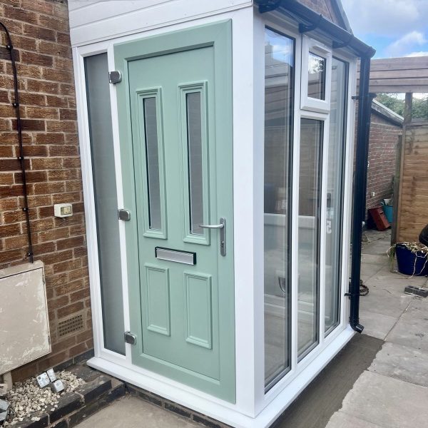 New porch with Chartwell green uPVC door