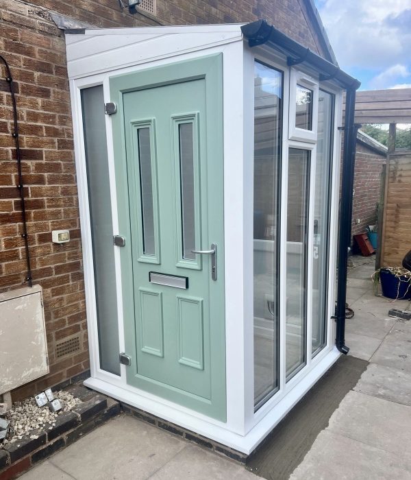 New porch with Chartwell green uPVC door New porch with Chartwell green uPVC door