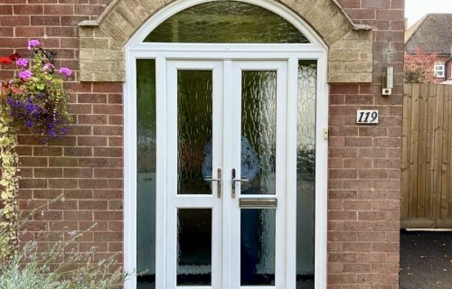 New white uPVC arch porch door replacement with side panels New white uPVC arch porch door replacement with side panels