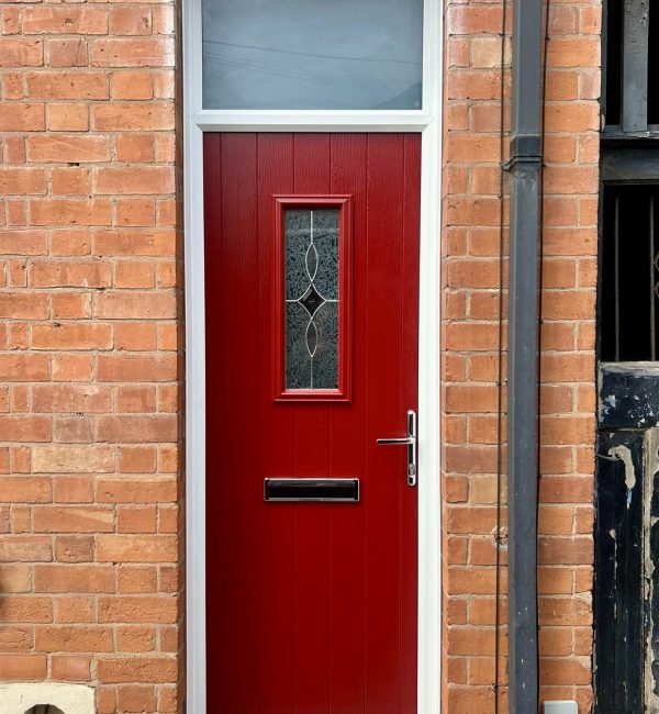Red composite door installation in Leicestershire Red composite door installation in Leicestershire