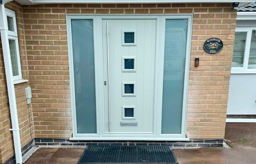 Replacement Agate grey composite door with matching side panels and long bar handle Replacement Agate grey composite door with matching side panels and long bar handle