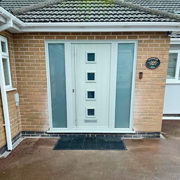 Replacement Agate grey composite door with matching side panels and long bar handle