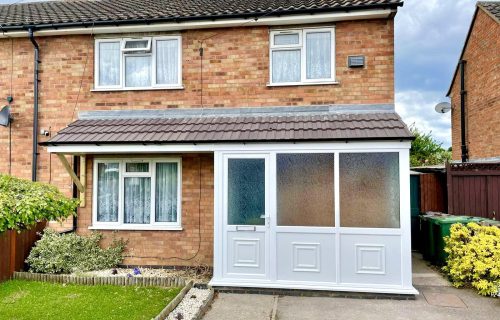 uPVC Double Glazing White Porch with Frosted Glass Front Door – Installed by Phair Windows & Glass, Leicester, Leicestershire uPVC Double Glazing White Porch with Frosted Glass Front Door - Installed by Phair Windows & Glass, Leicester, Leicestershire